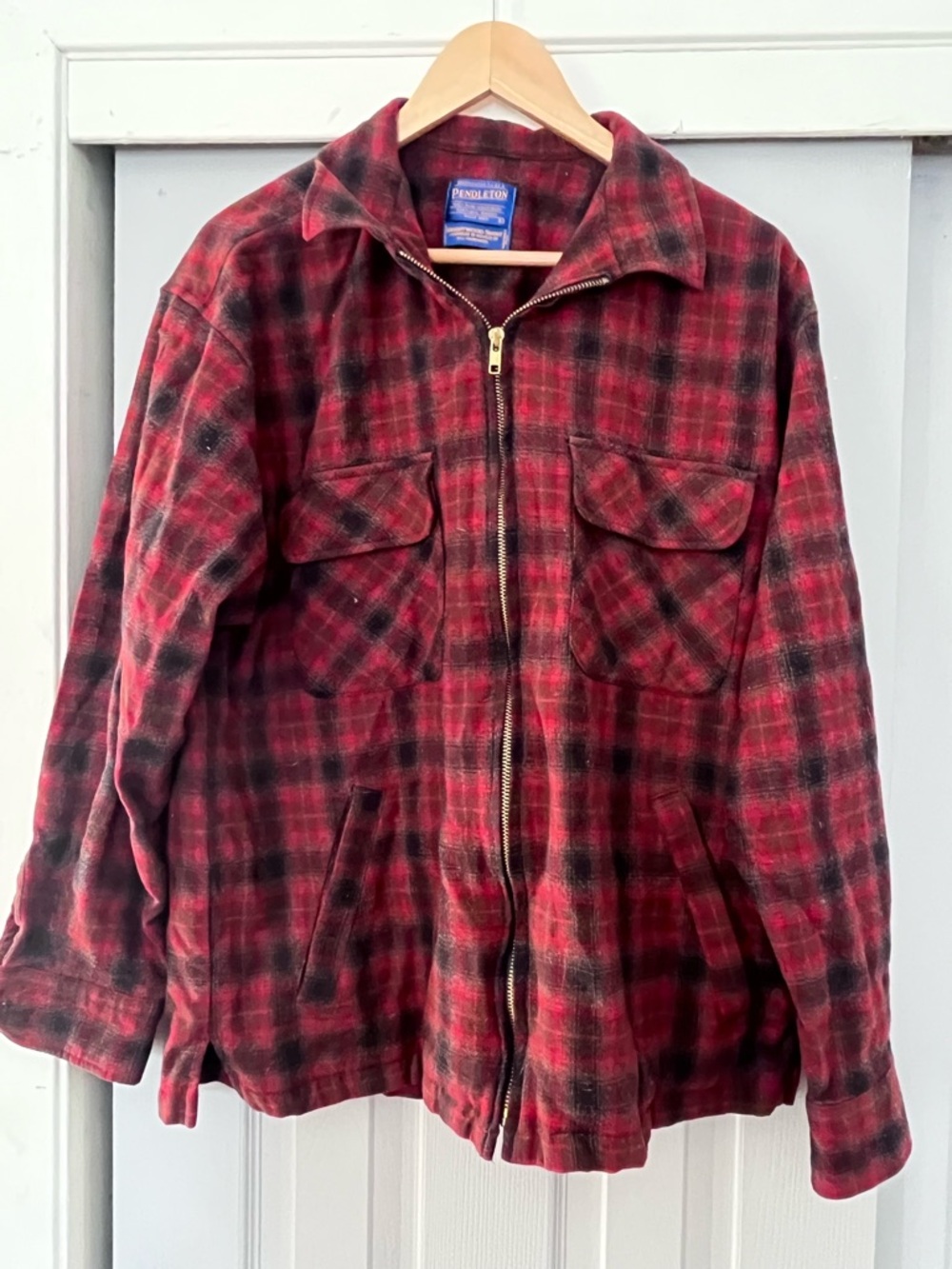 Pendleton Red and Black Plaid Wool Zip Jacket